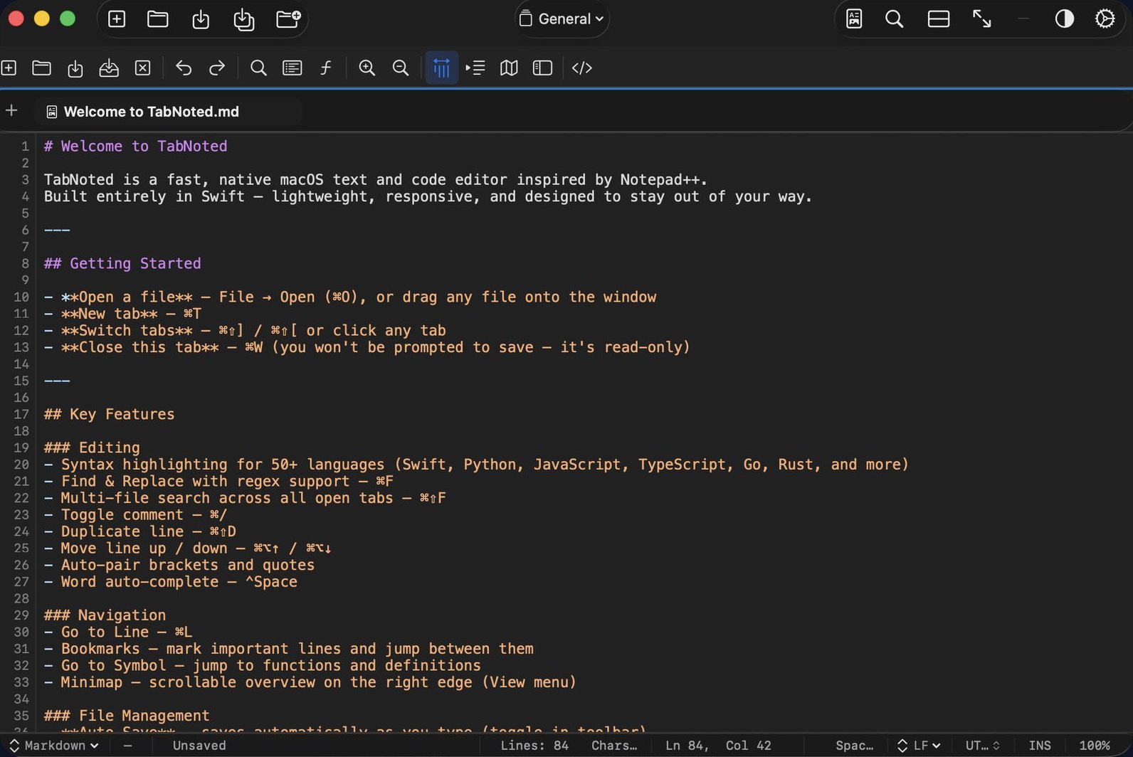 Tab.Noted app screenshot